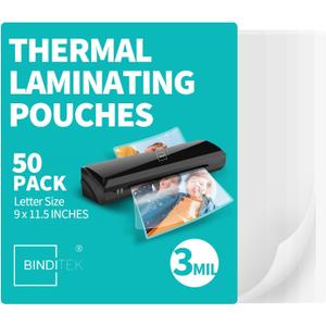 Binditek 50 Pack 3 Mil Thermal Laminating Pouches, 9x11.5 Inches Laminating Sheets, for Letter Size, Ultra Clear, Glossy, Hold 8.5x11 Inches, Heat Seal, School Office Supplies