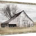 Barn Wall Art Decor Picture: Bedroom Framed Farmhouse Wooden Painting Rustic Horizontal Country Landscape Farm Windmill Print Long Panoramic Nature Scene Countryside Artwork for Living Room Bathroom, 24"L x 12"W