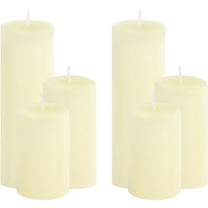6-Pack Ivory Pillar Candles Bulk Set - Assorted 3 Sizes (3, 4, 6 Inch, 2 Each), Long-Lasting Dripless, Unscented & Smokeless Hurricane Candles for Wedding, Dinner Party & Romantic Atmosphere.