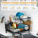 Dish Drying Rack, 2 Tier Dish Racks for Kitchen Counter, Compact Drying Rack Kitchen, Rust-Resistant Dish Drainer, Detachable Space-Saving Dish Rack with Drainboard, Utensil Holder, Black