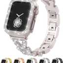 Rhinestones Encrusted Metal Bracelet and Case, Compatible with Apple Watch Bands 38mm-49mm (Series 11/10/1/SE/Ultra 2)- Bling Gold Women's Jewelry Strap, Luxury iWatch Bracelet with Screen Protector