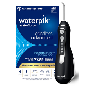 Waterpik Cordless Advanced 2.0 Water Flosser For Teeth, Gums, Braces, Dental Care With Travel Bag and 4 Tips, ADA Accepted, Rechargeable, Portable, and Waterproof, Black WP582