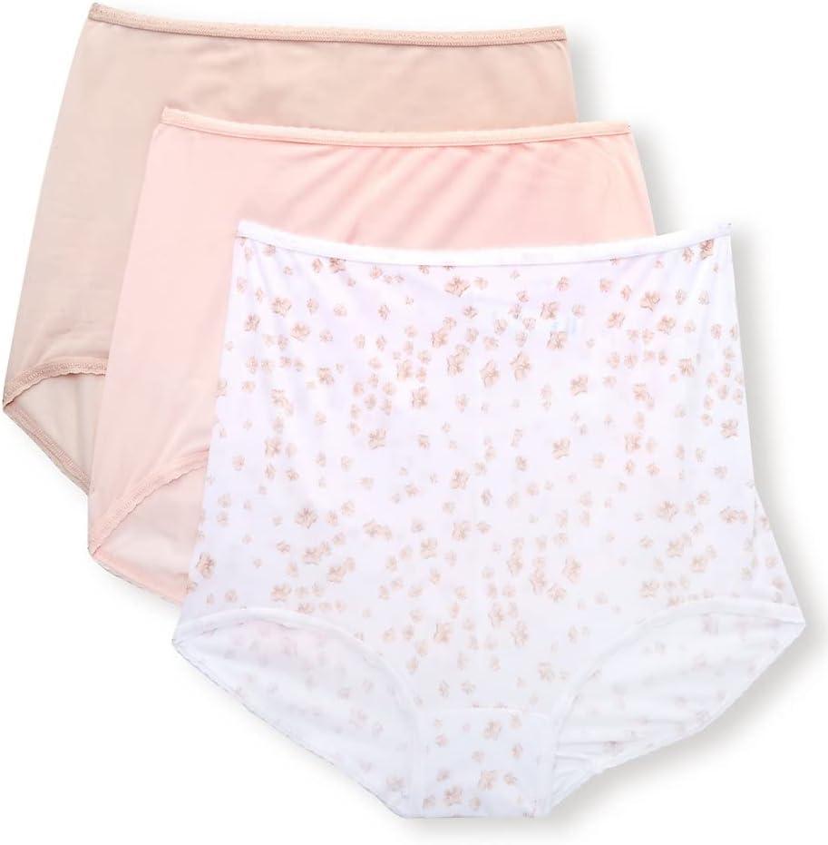 Bali Women's Skimp Skamp Underwear Brief Pack, Full Coverage Underwear for Women, No Panty Lines Panties, 3-Pack (10, Blushing Pink/Sandshell/White Floral)