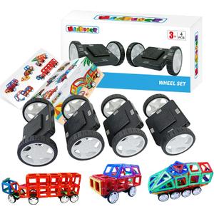 MAGBLOCK 4 Pieces Wheels Set Compatible with Hole Magnetic Blocks Wheels Bases for Kids/Toddler Toys (No Magnets)