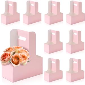 Bakbania Floral Wrap Packing Boxes 20 Pcs Pink Flower Gift Bags 2 Cup Disposable Drink Carrier with Handle for Wedding Party Decor