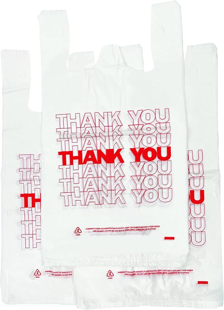 TashiBox 1000 Ct plastic bags/Shopping Bags/Thank You Bags/Reusable and Disposable Grocery Bags - Measures 11.5" X 6.25" X 21", 15mic, 0.6 Mil