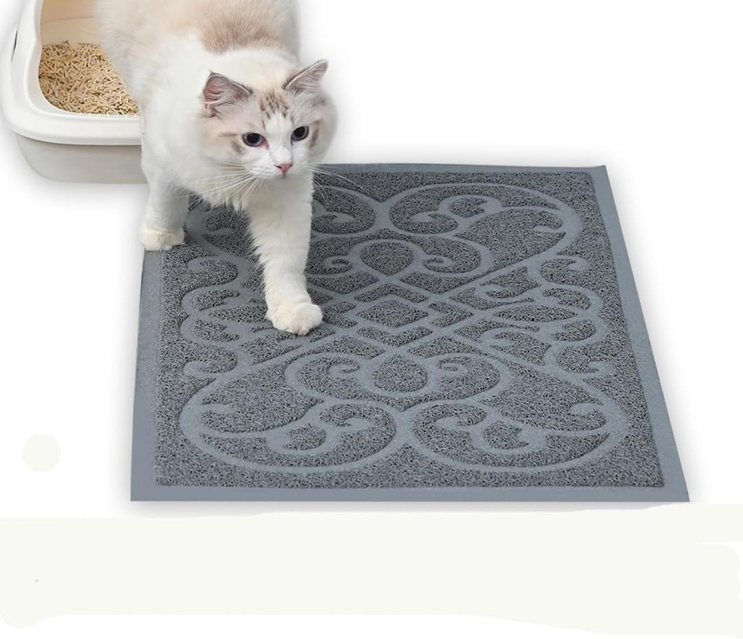 PetLike Cat Litter Box Mat, Thick Kitty Litter Trapping Mat, Durable,Waterproof &Washable with Non-Slip Backing, Soft on Kitty Paws and Easy to Clean, BPA Free (30x18, Light Grey)