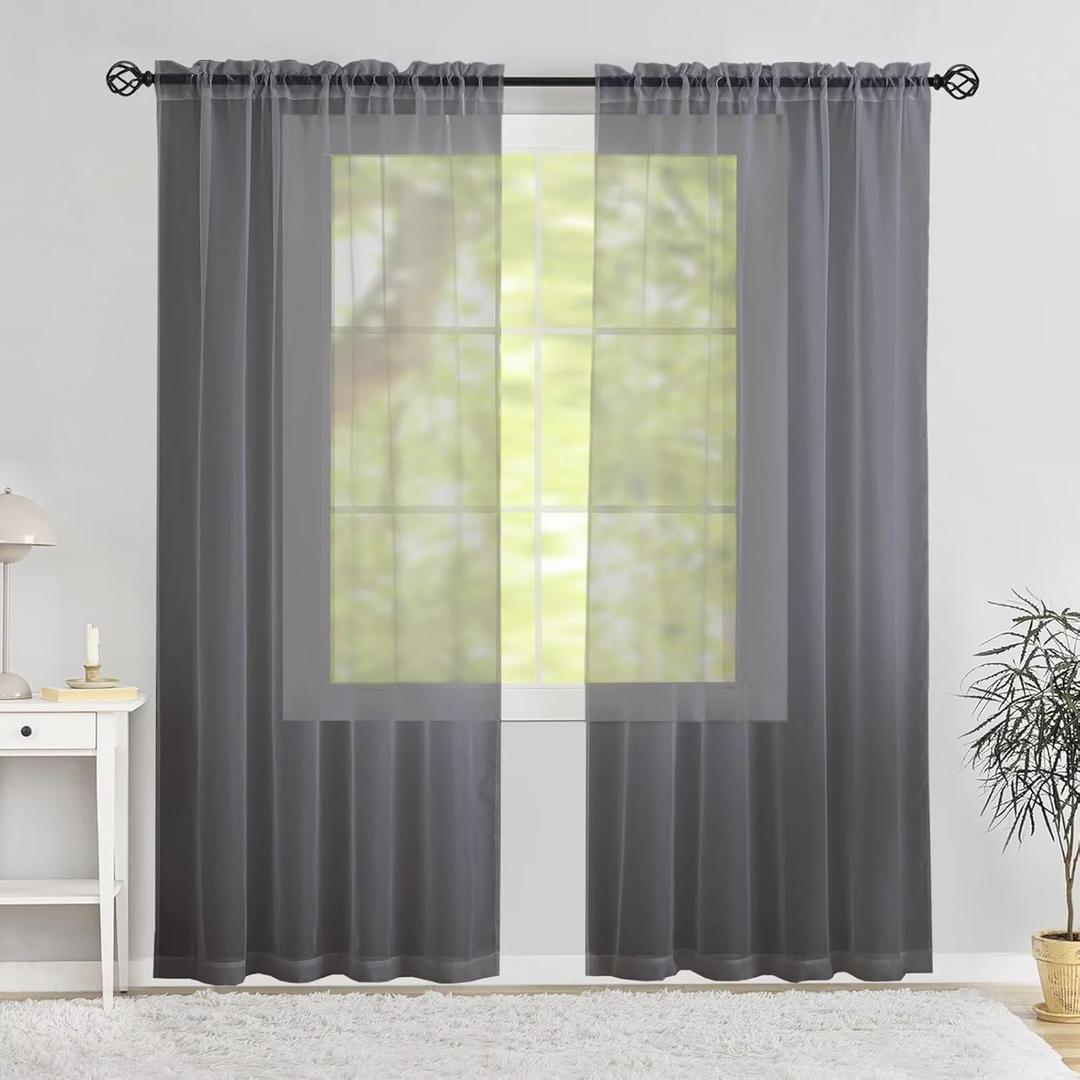 Karseteli Semi Voile Sheer Curtains 108 Inches Long 2 Panels Rod Pocket Window Treatment for Living Room Bedroom Dining Room(Grey 52" W x 108" L)