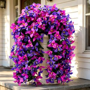 Fake Bougainvillea Artificial Hanging Flowers, 2 PCS Outdoor faux Plants UV Resistant Realistic Silk Long Trailing Vines for Door Porch Outside Planter Urn Patio Garden Yard Dec,Dark Light Purple