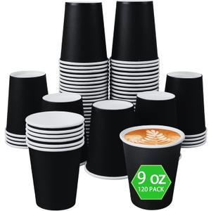 120-pack 9oz Leak proof Black Paper Cups - Disposable paper cups for hot drinks, cold drinks, coffee cups, tea, and other beverages - Holiday Party DIY Office Drinking Cup Supplies (Black)