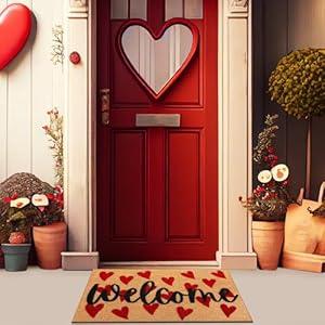 Tinideya Valentines Welcome Mat for Indoor Doormat 30 x 18'' Heart Love Front Door Welcome Mat Non Slip Backing Washable Soft Kitchen Rugs for Valentines Home Entrance Decoration