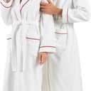 Premium Cotton Robes for Women, Lightweight Mens Robe, Unisex Terry Cloth Bathrobe, Soft Shower Spa Robe, 1 Pcs (White-red)