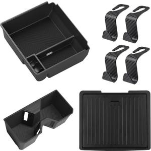 7 PCS Center Console Organizer for 2025 2026 Toyota 4Runner ( 6th Gen) Accessories , Armrest Storage Box with Anti-slip Mat + Drink Cup Holder Inserts Tray + 4 Pack Seat Headrest Hook 7 in 1 Set