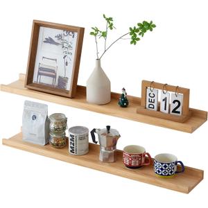 Long Floating Shelves 36 inch, Set of 2 Rustic Pine Wood Wall Shelves for Bathroom, Living Room, Bedroom and Kitchen, Picture Ledge for Storage,Books,Room Decor,6x36 inch