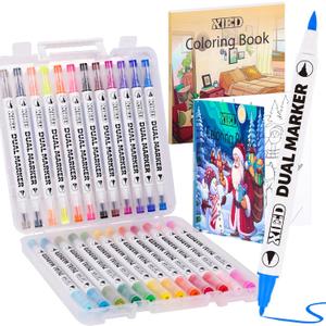 24 Colors Alcohol Markers & 2 Pack Coloring Book Set for Adults to Relax and Relieve Anxiety, included 24 * 2 Themes Designs