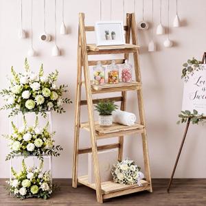 Wooden 4-tier Foldable Ladder Shelf, Light Oak Wedding Treat Gift Stand, 45.5 x 16 x 13.5 Inch