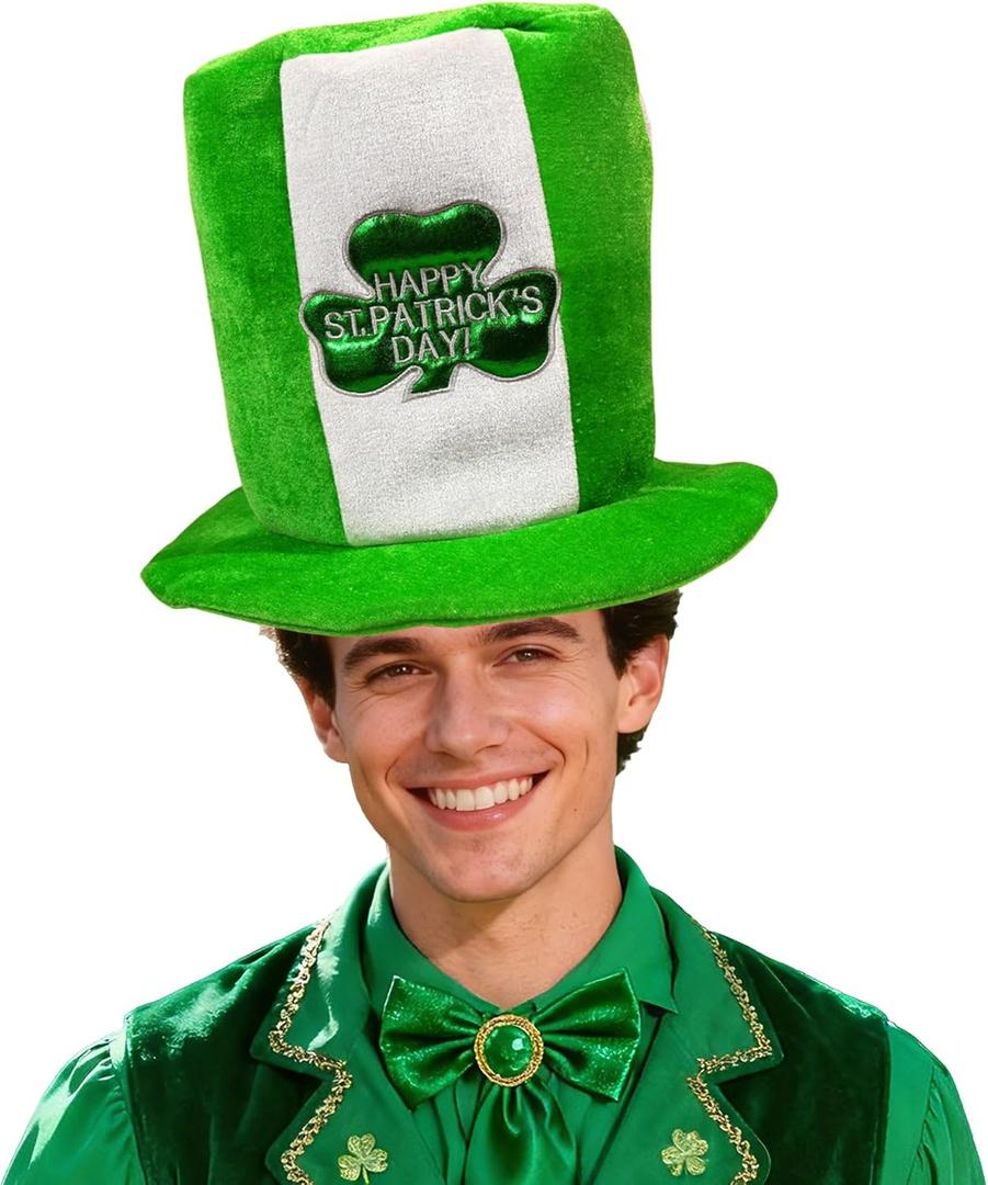 Happy St. Patrick's Day Hat - Green & White with Embroidered Shamrock