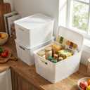 BINO | Plastic Storage Baskets with Lids, 22 Liter - 3 Pack, White | THE WOVEN COLLECTION | Storage Basket for Shelves | Woven Storage Baskets for Organizing Bins Pantry Shelf Organizer Container Bin