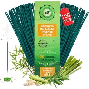 120 Pcs Natural Mosquito Repellent Outdoor Patio, Citronella Oil Mosquito Incense Sticks Plant-Based Bug Repellent for Patio Camping Fishing Backyard Travel Mosquito Control