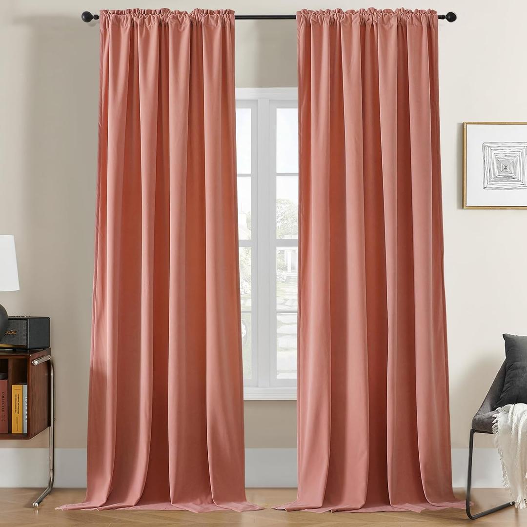 Joydeco Pink Velvet Curtains 108 inch Length 2 Panels, Luxury Blackout Rod Pocket Thermal Insulated Window Curtains, Super Soft Room Darkening Drapes for Living Dining Room Bedroom,W52 x L108 inches