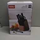 OOU Kitchen Knife Block Set - 15 Pieces High Carbon Stainless Steel Chef Knife Sets, Anti-Rust Black Knives Set with Built-in Sharpener Block, Walnut (Brown)