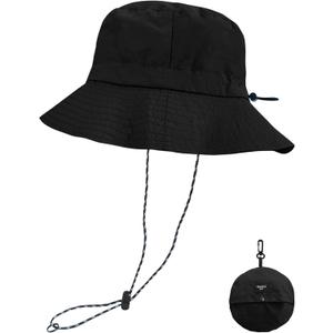 NPQQUAN Waterproof Quick Dry Bucket Hats for Woman Men Packable Foldable Rain Sun Hat Lightweight Hiking Hat ((Pure Black))