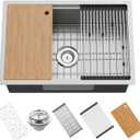 Kitchen Sink Workstation,28"x19" Stainless Steel Undermount Single Bowl Sink Built-in Ledge Drop In Workstation Sink For Placing/Sliding Accessories-Cutting Board, Drying Rack, Colander