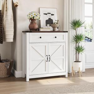 Semiocthome Farmhouse Sideboard Buffet Cabinet with Storage and Adjustable Shelf, Accent Table with Barn Door, Storage Cabinet for Kitchen, Dining Room, Bathroom, Entryway - White