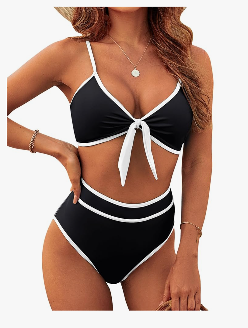 Blooming Jelly Womens High Waisted Bikini Set Tie Knot High Rise Two Piece Swimsuits Bathing Suits, Size S
