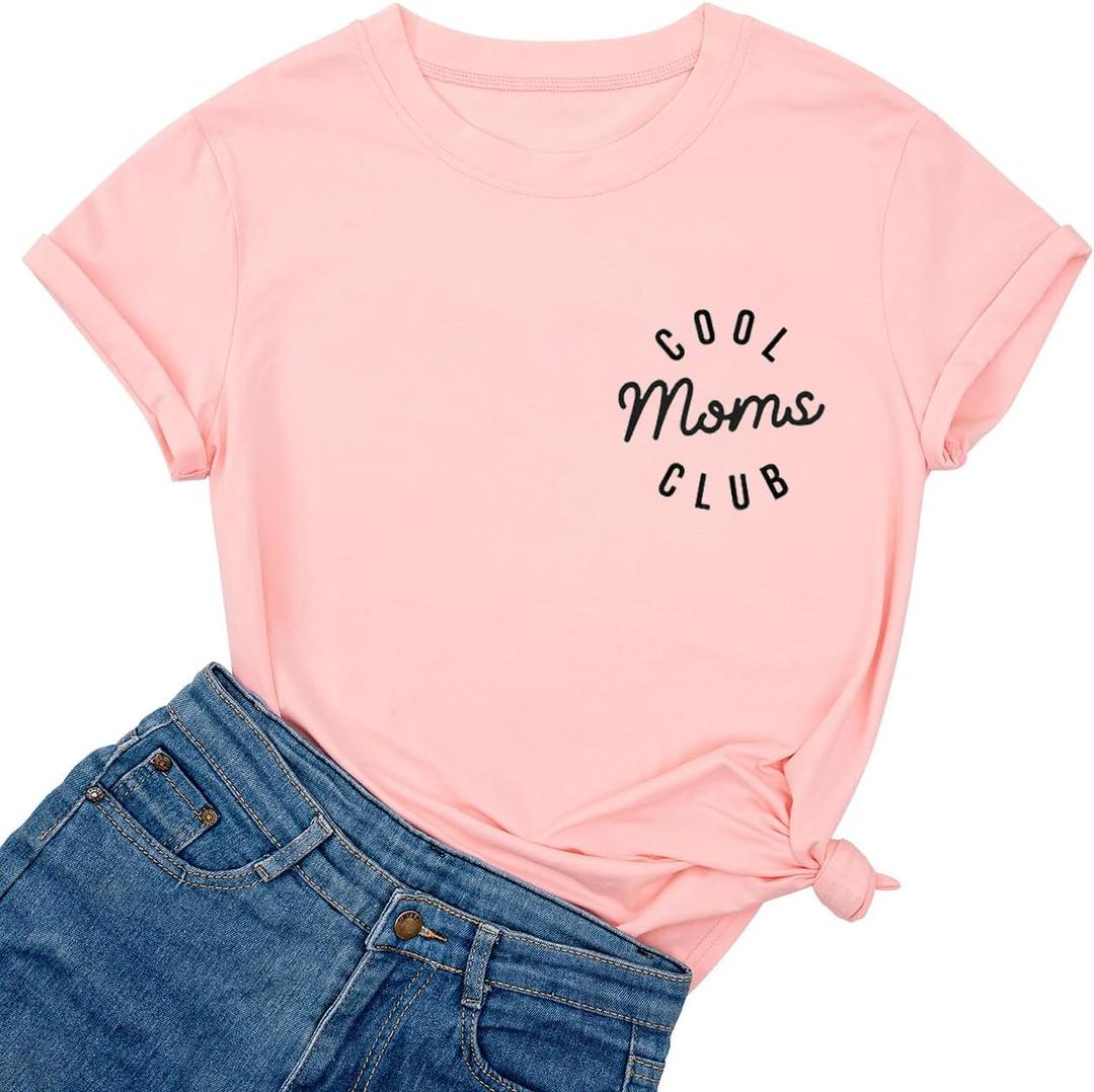 Ykomow Tired Moms Club Shirts Womens Funny Mom Bruh Mothers Day Graphic Tees (Pink, L)