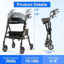BlessReach Lightweight Foldable Rollator Walker with Seat for Seniors,Black