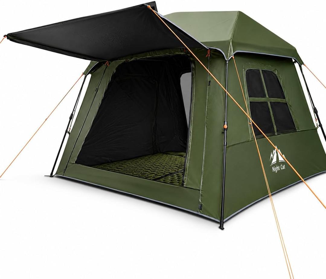 Night Cat 4 Person Pop Up Camping Tent, Blackout Cabin Tent with Vestibule & Rainfly, Waterproof Instant Easy Setup Family Tent, Dark Room Outdoor Tent for Camping, Hiking, Backyard
