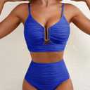 Herseas 2 Piece Bikini Set U-Wire Cutout Popular Swimsuit High Waisted Textured 2026 Summer Beach Swim Bathing Suits (Blue, M)