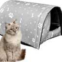 Fhiny Stray Cats Shelter, Waterproof Outdoor Cat House Foldable Warm Pet Cave for Winter Wild Animal Tent Bed Anti-Slip Kitten Cave for Feral Cat Dog Puppy Weatherproof Grey-L (L:21.7"×16"×14.5")