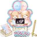 Wenqik 63 Bear Gender Reveal Baby Shower Guest Book Alternatives Set Baby Shower Decorations with Photo Frame Sonogram Frame Keepsake 60 Wood Slices Guest Book for Birthday