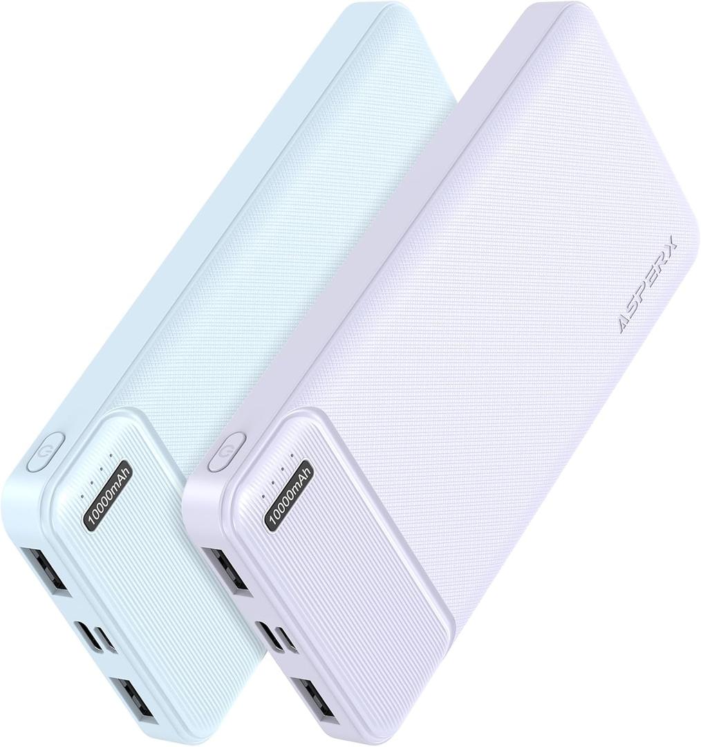 AsperX 2-Pack 10000mAh USB C Output Portable Charger Power Bank Fast Charging, Portable Phone Charger External Battery Pack for iPhone, Android, Google LG and Heated Vest (Blue+Purple)