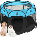 Pet Cat Playpen for Indoor Cats Enclosed, Portable Foldable Dog Playpen Outdoor with Zipper Top Cover Door for Dogs, Cats, Small Animals(M 35" * 35" * 24", Blue)
