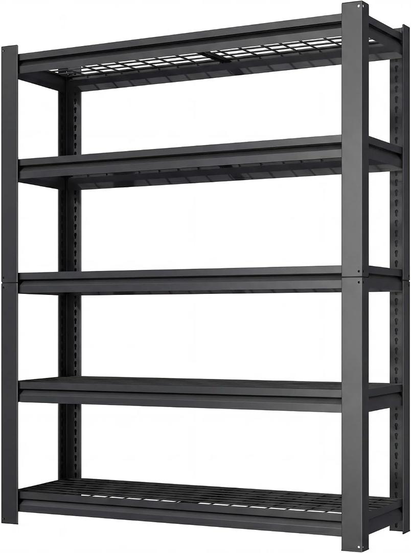 72" H Heavy Duty Garage Shelving, Metal Storage Shelves, 5 Tier Adjustable Storage Shelves, Industrial Utility Rack for Warehouse, Basement, Workshop, Kitchen, 16" D×35" W×72" H, Black