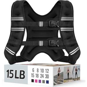 Zeerun 15LBS Weighted Vest for Women & Men with Reflective Stripe and Adjustable Buckle, Comfortable & Durable Rucking Vest for Walking, Running & Strength Training, black