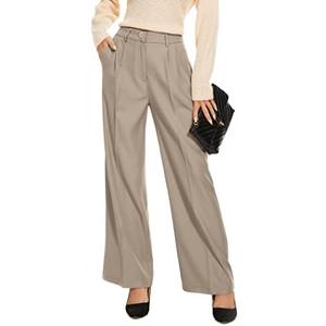 FUNYYZO Wide Leg Pants Women's High Elastic Waisted in The Back Business Work Trousers Long Straight Suit Pants, Size Small