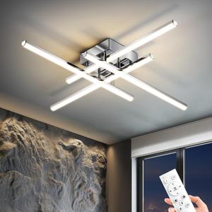 24in Modern LED Ceiling Light, 40W Dimmable with Remote Control Semi Flush Mount Ceiling Light Fixture, Chrome LED Ceiling Lamp for Bedroom Kitchen Living Room