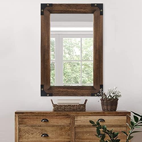 blue page Rustic Mirror Wood Mirror for Bathroom, Decorative Framed Wall Mirror, Farmhouse Natural Vanity Mirror, Wall Mounted Rectangular for Bedroom Living Room, Small 20x28 Inch