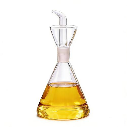 ELETON Erlenmeyer PurePour 8 oz Glass Oil Dispenser – No Drip Olive Oil Cruet with Leak-Proof Spout, Easy-Fill Wide Mouth, Borosilicate Bottle for Kitchen & BBQ