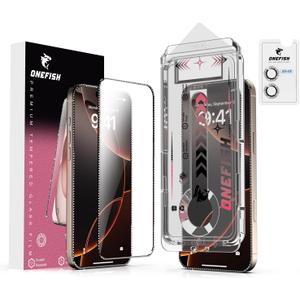 One Fish Women Fashion Screen Protector for Iphone 16 Plus with Camera Lens Protector, Diamond Bling Full Edge Coverage, HD Clarity Tempered Glass Film with Installation Frame, 9H Glass Scratch Resistant