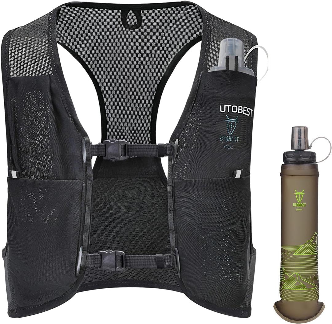 Running Vest for Women Men, Ultra-Light Minimalist Hydration Vest, Breathable Reflective Running Gear for Trail Hiking Jogging (XL (38-42 inch), Contains Green Bottle)