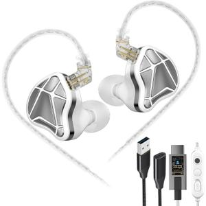 KZ Axas USB C Headphone with Mic, Noise Isolation IEM for Gaming, Comfort-Fit Type C Earphone for iPhone17 Samsung, High-Definition Decoding Cable Built-in DSP with 4 EQ Modes (White, DSP)