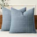 MIULEE Decorative Linen Check Throw Pillow Covers Neutral Farmhouse Vintage Pillow Covers 20x20 Set of 2 Boho Modern Home Decor for Sofa Couch Bedroom Cushion Blue Grey