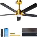 LANMEL 52'' Black and Gold Ceiling Fans with Lights and Remote, 6 Speed Low Profile Modern Ceiling Fan with Quiet DC Motor for Indoor Outdoor Bedroom Living Room
