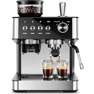 Kismile Espresso Machines with Grinder,20 Bar Professional Espresso Maker with Removable Water Tank,Milk Frother Steam Wand for Latte&Cappuccino,Ideal for Home/Office(BLACK)