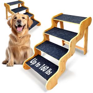 Dog Steps for Bed,Dog Stairs for Large & Oldder Dogs,Bamboo Pet Stairs for High Beds Cars Couch,Stable & Sturdy Can Supports Pet Up to 160 Lbs,4-Steps 20" High